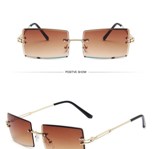 New Trendy Small Size Rectangle Frameless Women Men Ocean Lens Metal Sunglasses