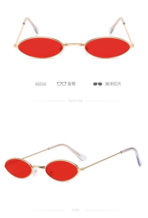 Oval Brand Black Red Metal Color Fashion Designer Lunette Small Framed Vintage Retro Sunglasses