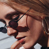 Vintage Brand Shades Black Red Metal Retro Small Round Lens Sunglasses for Women