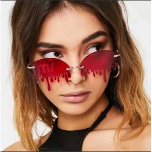 Hot Sale Fashion 2020 Rimless Frames Tinted Fire Dripping Shape Trendy Women Sunglasses