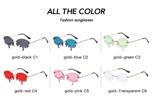 Hot Sale Fashion 2020 Rimless Frames Tinted Fire Dripping Shape Trendy Women Sunglasses