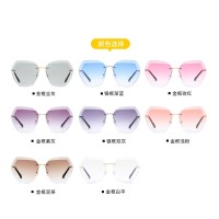 UV400 Oversized Ocean Lens Shades Factory Wholesale Women Female Lady Rimless Diamond Cut Sunglasses