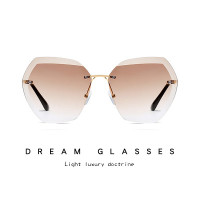UV400 Oversized Ocean Lens Shades Factory Wholesale Women Female Lady Rimless Diamond Cut Sunglasses