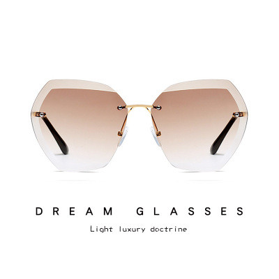 UV400 Oversized Ocean Lens Shades Factory Wholesale Women Female Lady Rimless Diamond Cut Sunglasses