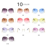 2020 Designer Newest Fashion Bend Leg Trendy Colorful Lens Women Big Shade Oversized Rimless Sunglasses