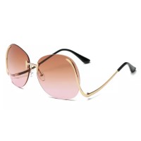 2020 Designer Newest Fashion Bend Leg Trendy Colorful Lens Women Big Shade Oversized Rimless Sunglasses