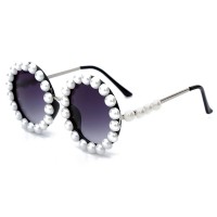 Luxury Party Fashion Vintage Retro Round Metal Frame Trendy Diamond Women Shades Sunglasses