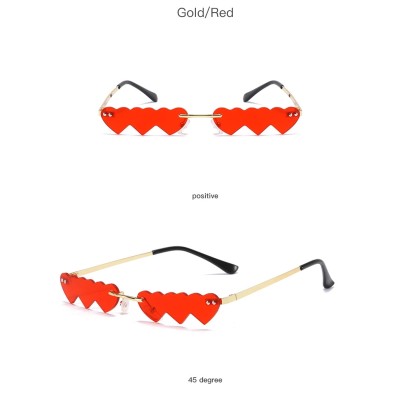 2020 Wholesale Fashion Designer Brand Rimless Metal Frame Small Heart Shaped Women Trendy Shades Sunglasses