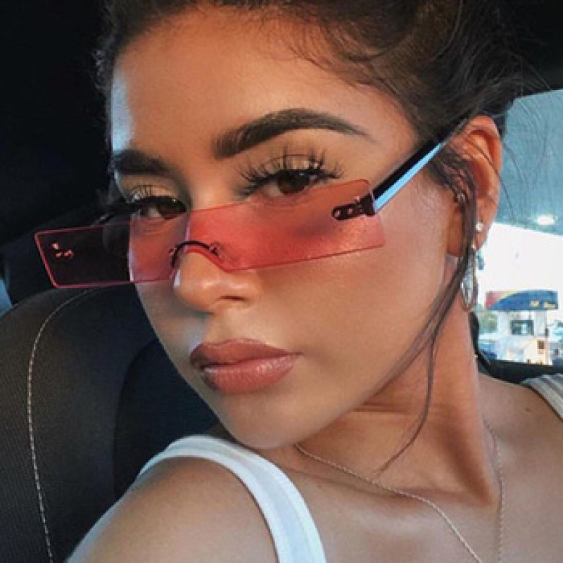 New Rectangle Women 2020 Fashion Luxury Brand Designer Red Pink Clear Small Lens Personality Shades UV400 Sunglasses