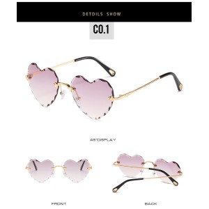 2020 Fashionable Ladies UV400 Rimless Sunglasses Women Heart Sunglasses