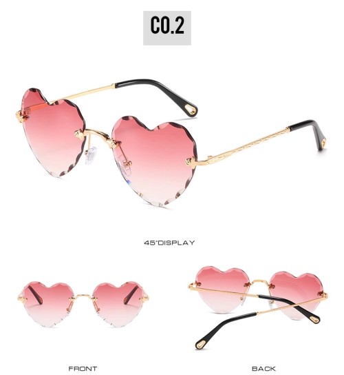 2020 Fashionable Ladies UV400 Rimless Sunglasses Women Heart Sunglasses