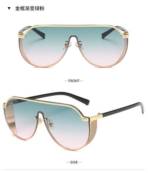 2019 New Fashion Luxury Women Rhinestone Flat Top UV400 Oversized Shield Style Sunglasses