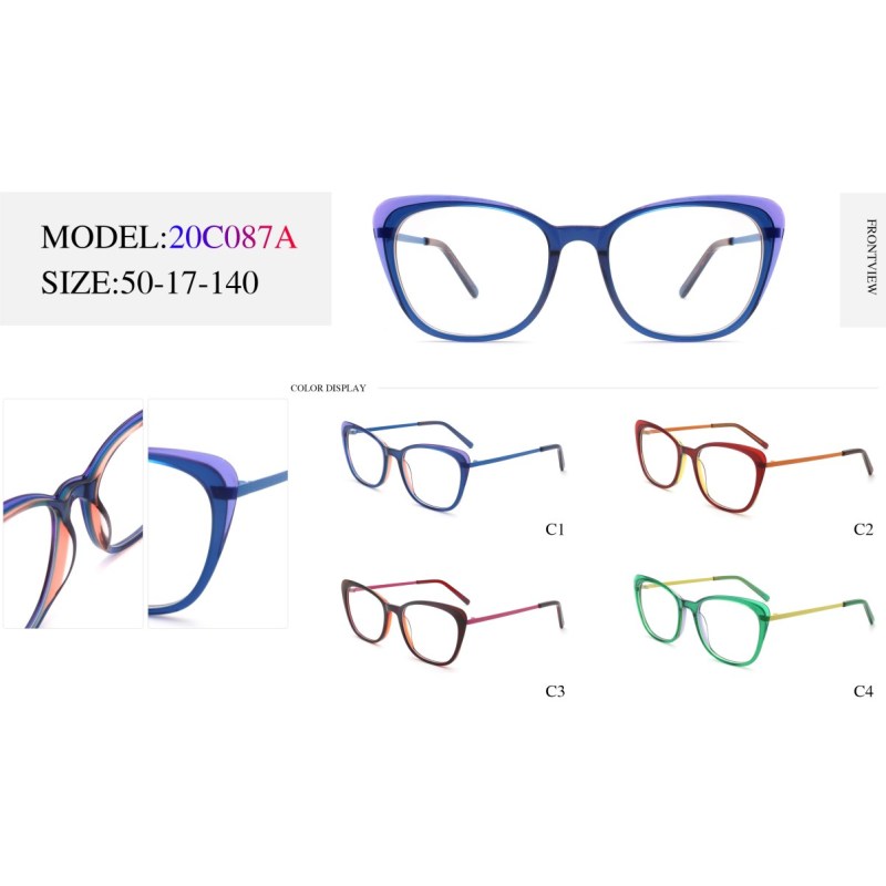 2023 Cat Eye Ultralight Adult Acetate Optical Frame With Metal Temple