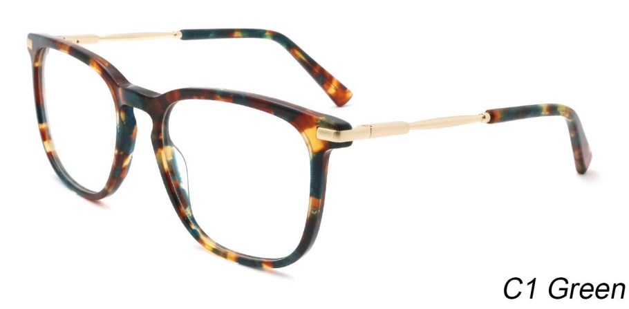 Acetate optical frame at an angle with the metal temple visible