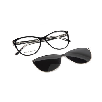 High Quality Cat Eye Acetate Clip on Lady Optical Frame with Polarized Lense