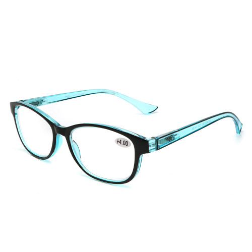 2023 Reasun CHEAP plastic transparent blue reading glasses with metal spring hinge