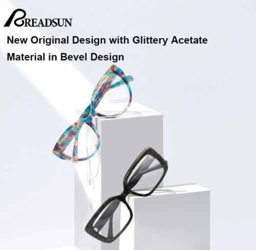 2024 New Design Optical Frame with Glittery Acetate MateriaI in Bevel Design