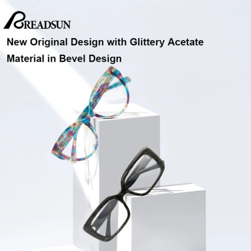2024 New Design Optical Frame with Glittery Acetate MateriaI in Bevel Design