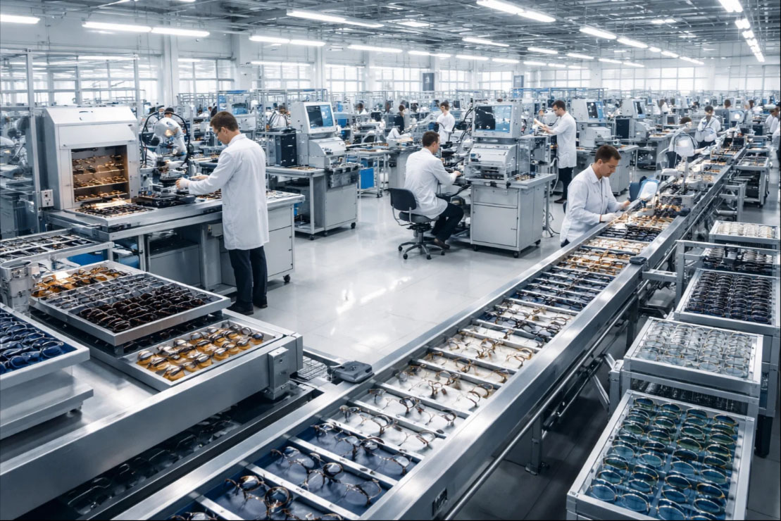 Large eyewear factory production line