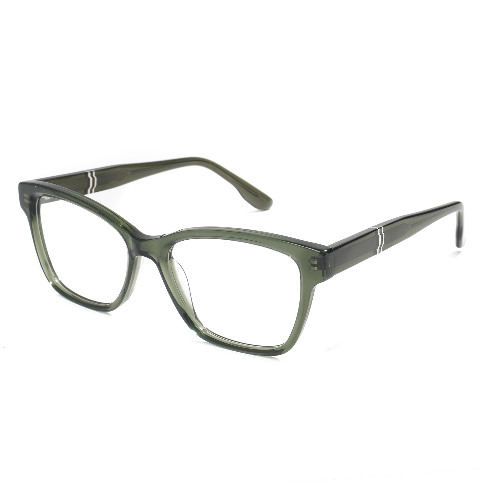 Eyeglass frame quality check — folded view showing hinge alignment