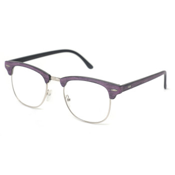 Readwun Unisex Half-Frame Black Stainless Steel Reading Glasses Square Shape with Wood Pattern Temples