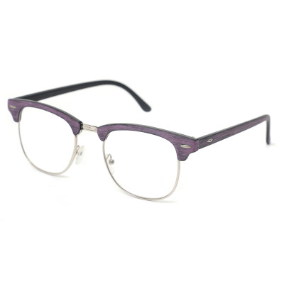 Readwun Unisex Half-Frame Black Stainless Steel Reading Glasses Square Shape with Wood Pattern Temples