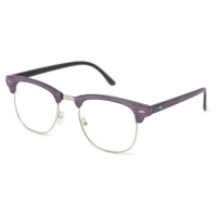 Readwun Unisex Half-Frame Black Stainless Steel Reading Glasses Square Shape with Wood Pattern Temples