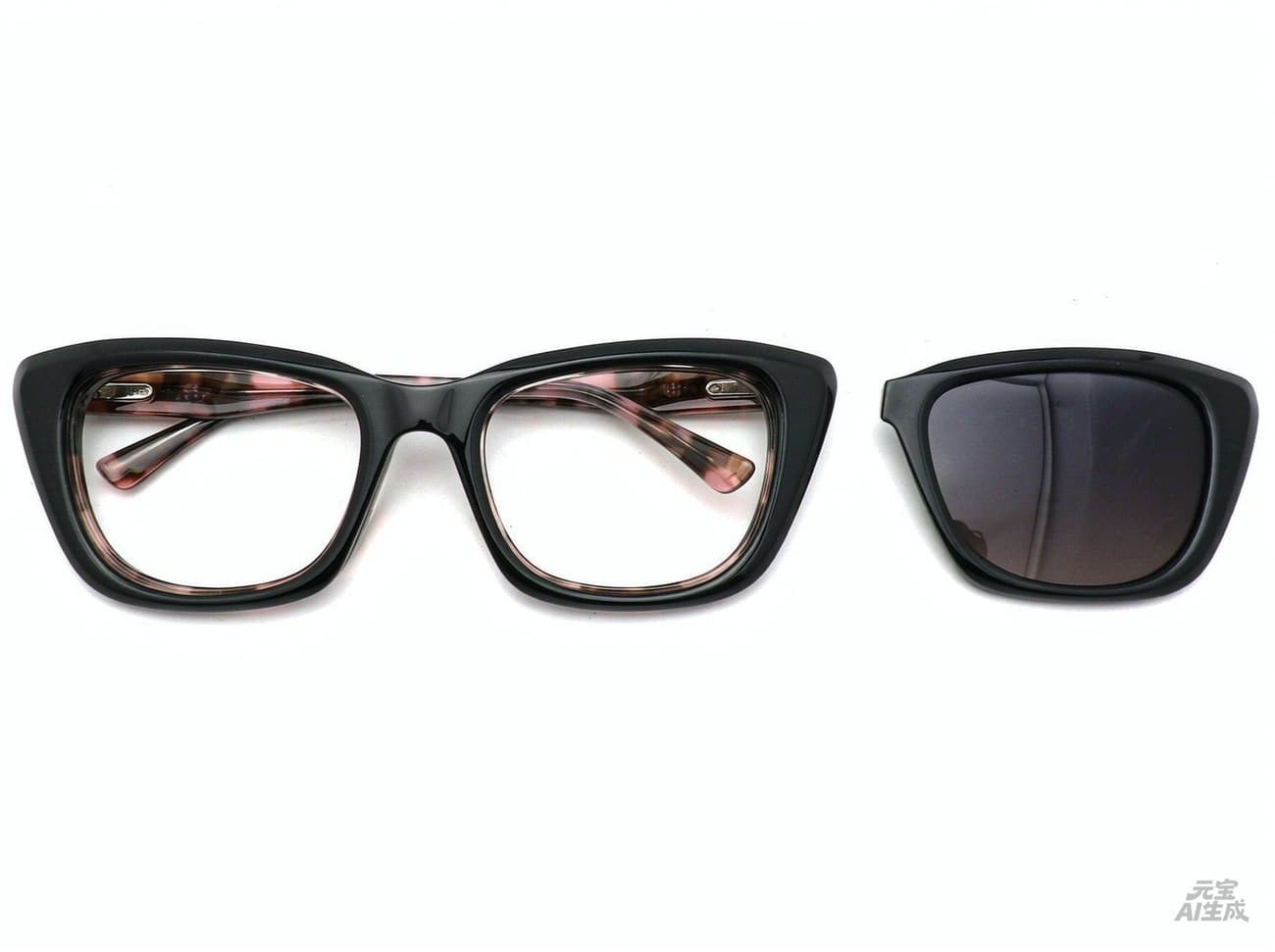 Black acetate frame with matching sun clip