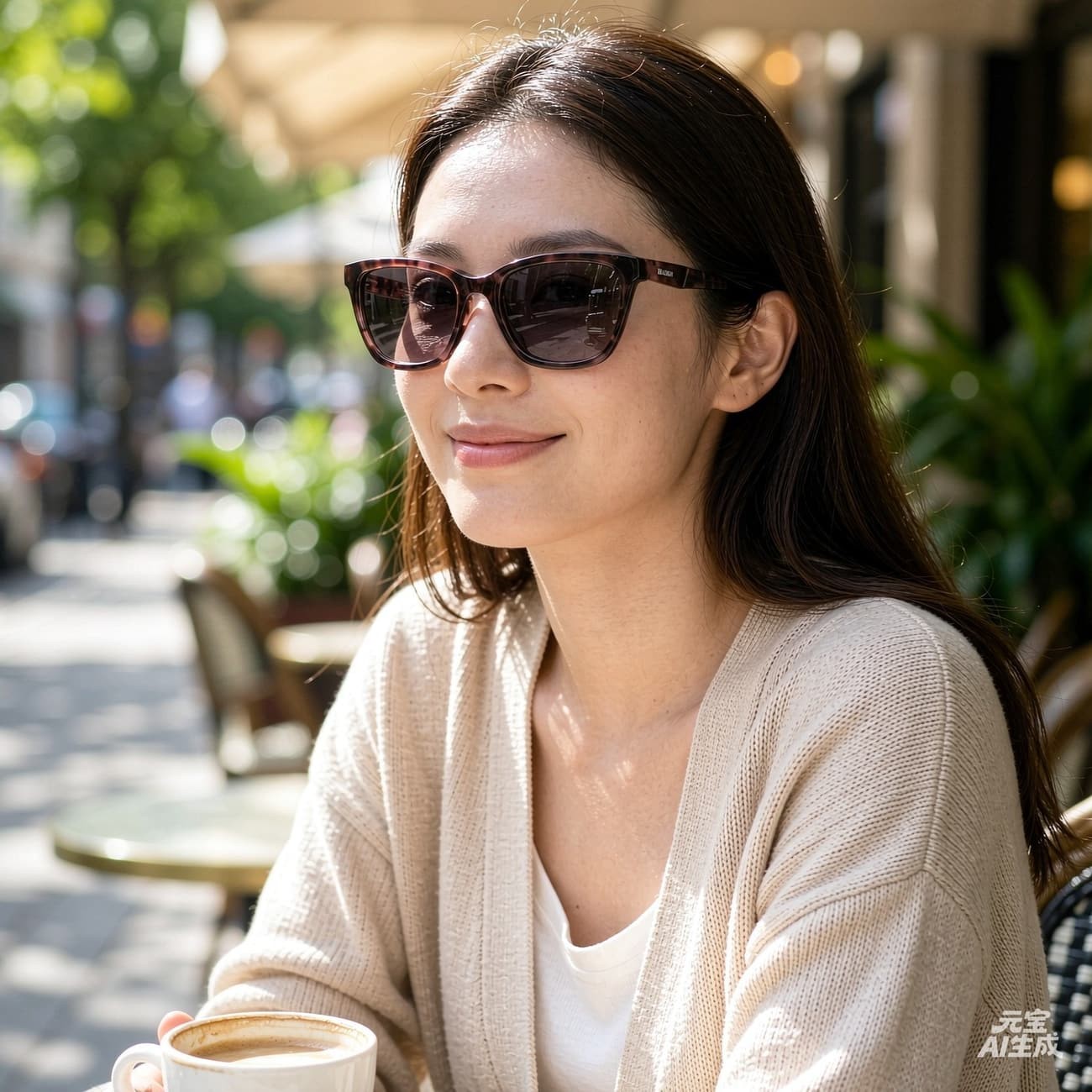Woman wearing clip-on sunglasses outdoors