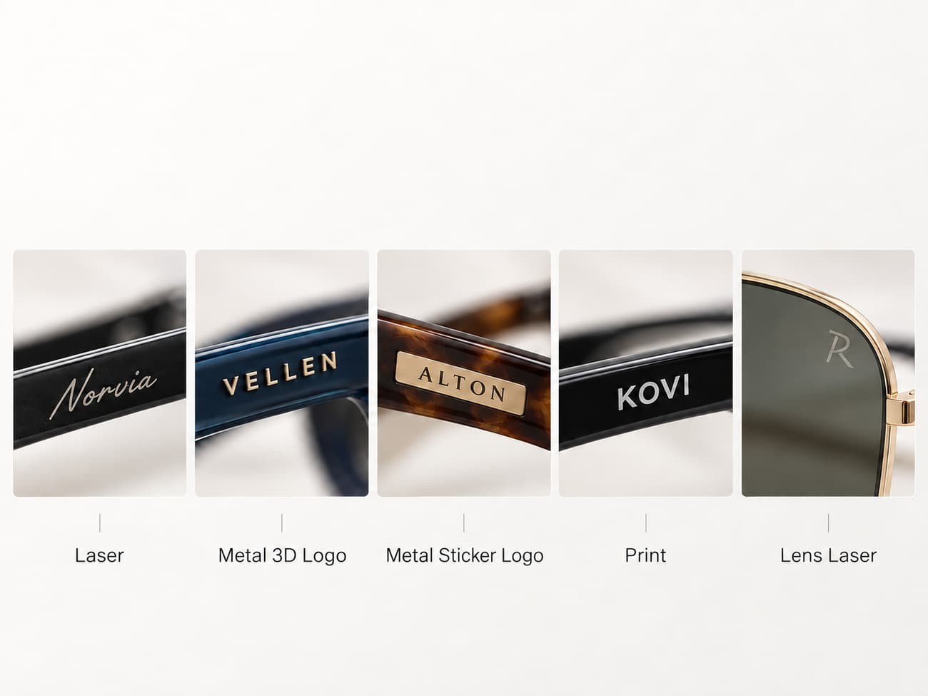 Laser, metal, print and lens logo methods