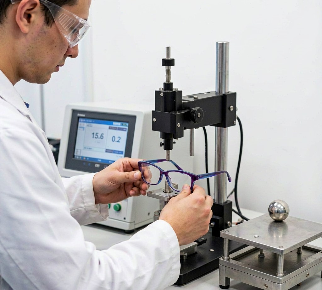 Acetate frame in a flex and impact stress rig