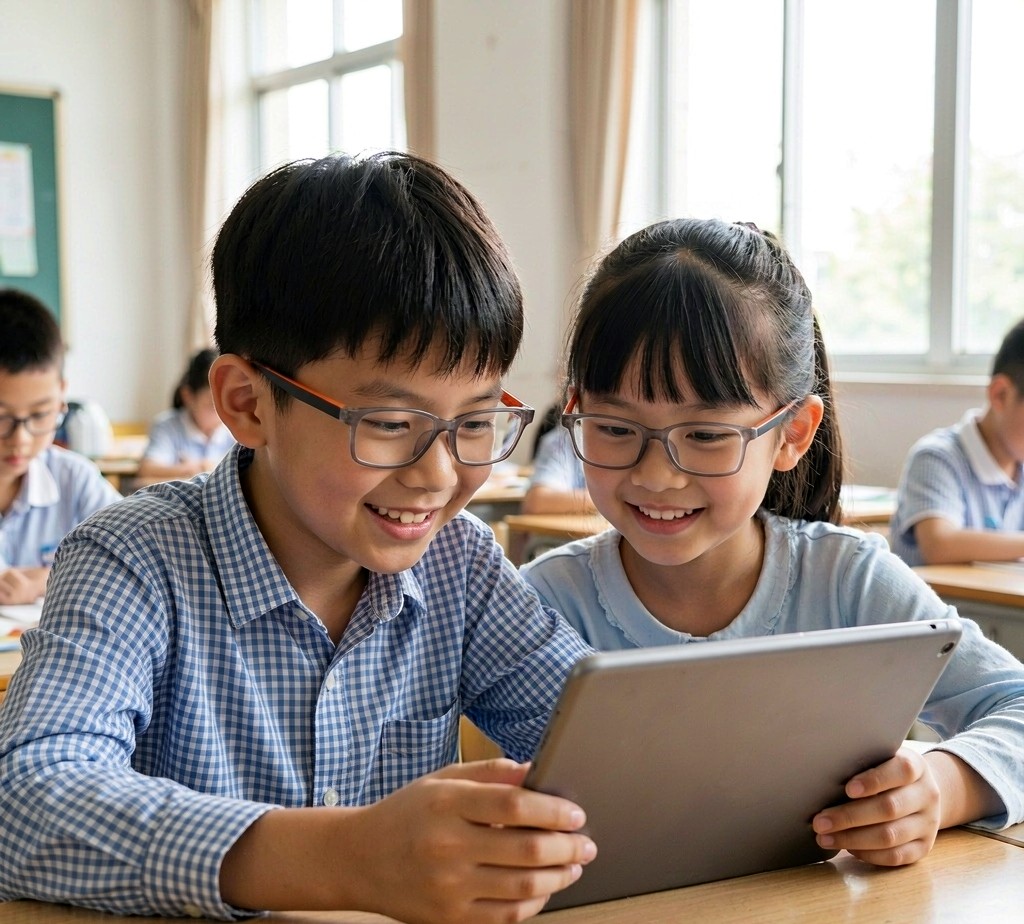 Boy and girl wearing OTRK329010 kids TR90 eyeglasses