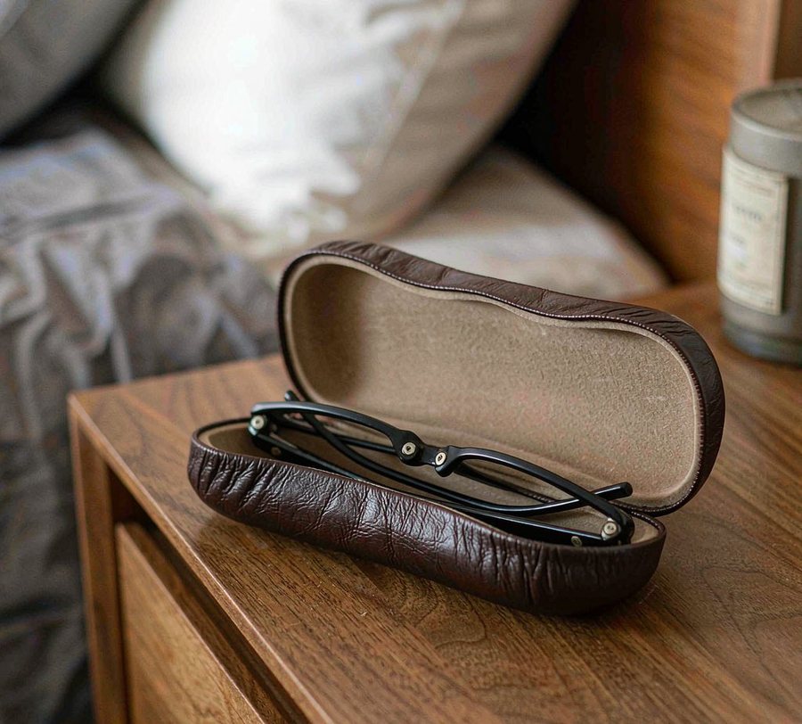 PU leather eyeglasses case lifestyle