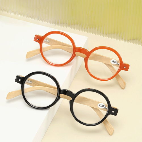 New vintage round plastic frame bamboo temple reading glasses for women
