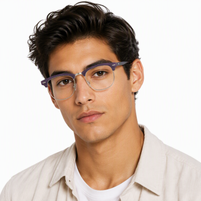 Readwun Unisex Half-Frame Black Stainless Steel Reading Glasses Square Shape with Wood Pattern Temples