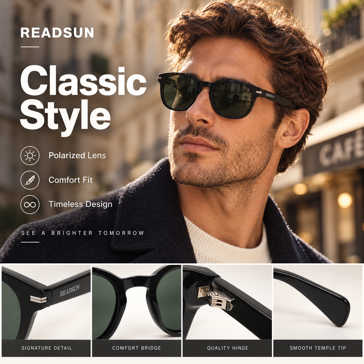 25C269A classic Boston round acetate polarized sunglasses main view