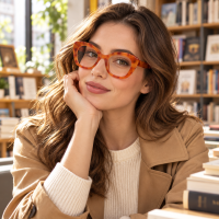 manufacturer Wholesale Cat Eye Thick Plastic Reading Glasses with Metal Hinge