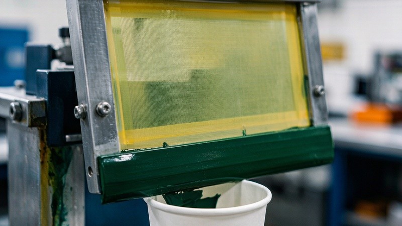 Cup screen printing machine printing on a paper cup