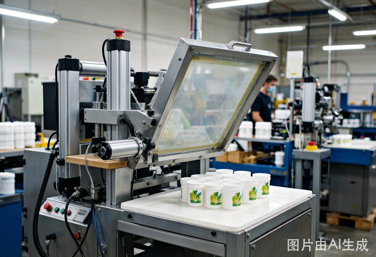 Pneumatic screen printing machine in workshop