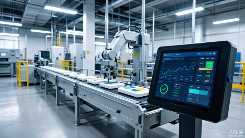 Automated robotic conveyor and digital control panel of a smart screen printing production line