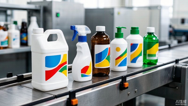 Row of finished printed bottles with durable screen-printed branding on a quality line