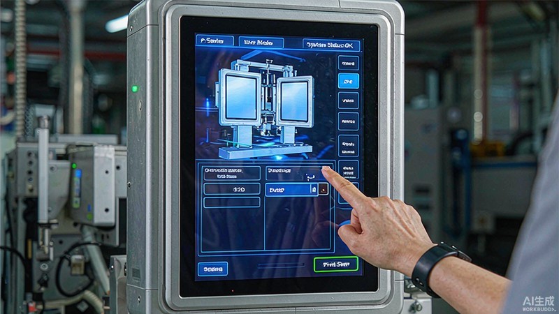 Touch-screen servo control panel on an automatic screen printing machine