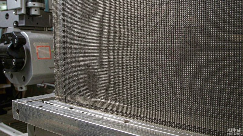 Fine screen printing mesh stretched on a frame showing thread count detail