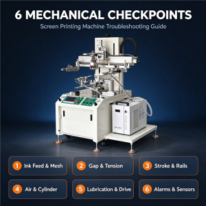 Is your screen printing machine not dispensing ink or not springing back? Six troubleshooting points for mechanical malfunctions.