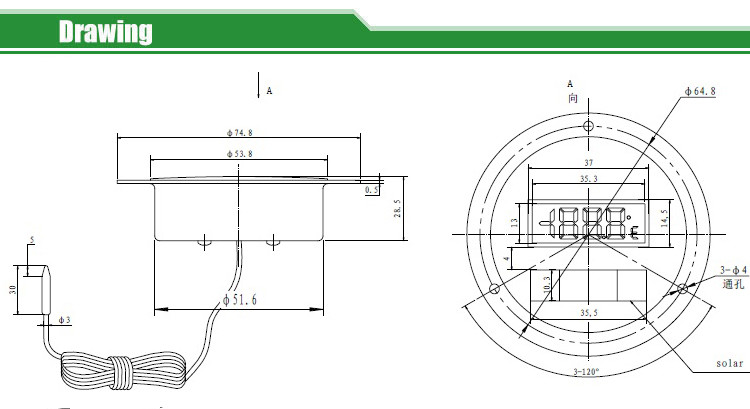 Solar digital thermometer flange mounting DST200 series