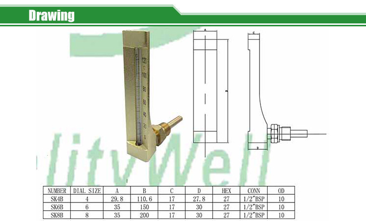 SK6 Series industrial glass thermometer