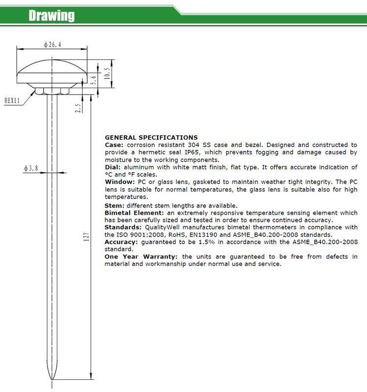 pocket bimetal thermometer PT series
