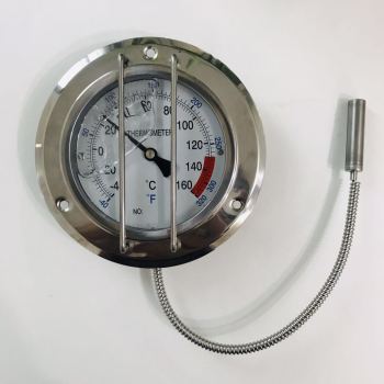 remote reading thermometer with protector and front flange
