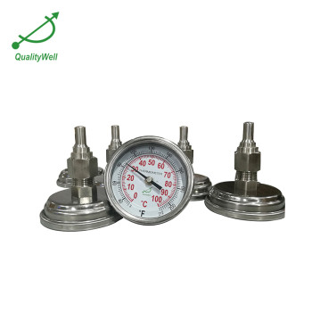 Bimetal thermometer with bar thermowell