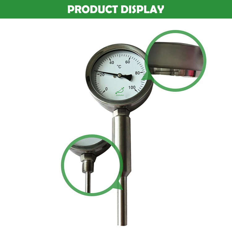 Mechanical engineering bimetal thermometer with customized thermowell I400E-TW
